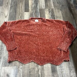 Mint scalloped crew sweater